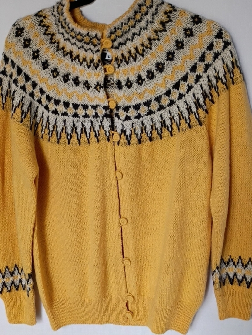 Yellow Fair Isle Yoke Button-Front Cardigan Sweater - Picture 2 of 8